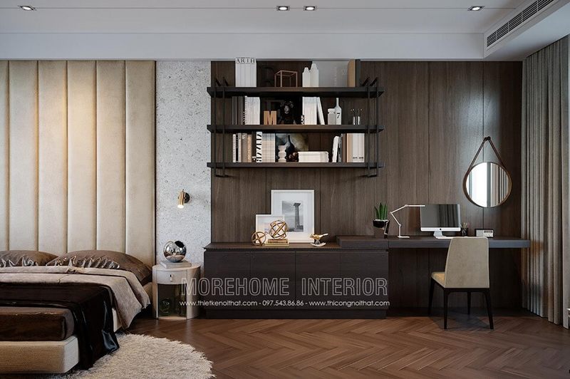 Bàn làm việc bằng gỗ trong phòng ngủ